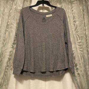 Lucky Brand Gray Ribbed Long Sleeve Top